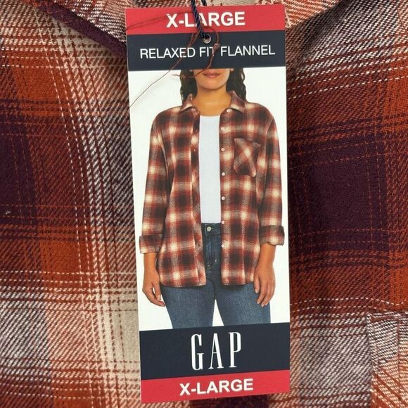 Gap Moana Plaid Flannel‎ Shirt Brown/Orange Size XL NWT - Picture 7 of 9